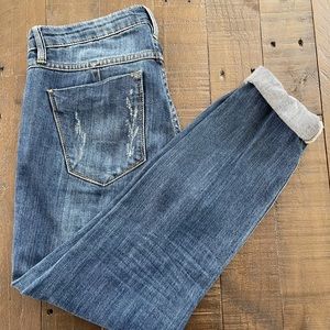 Bebe Cropped Cuffed Ripped Jeans